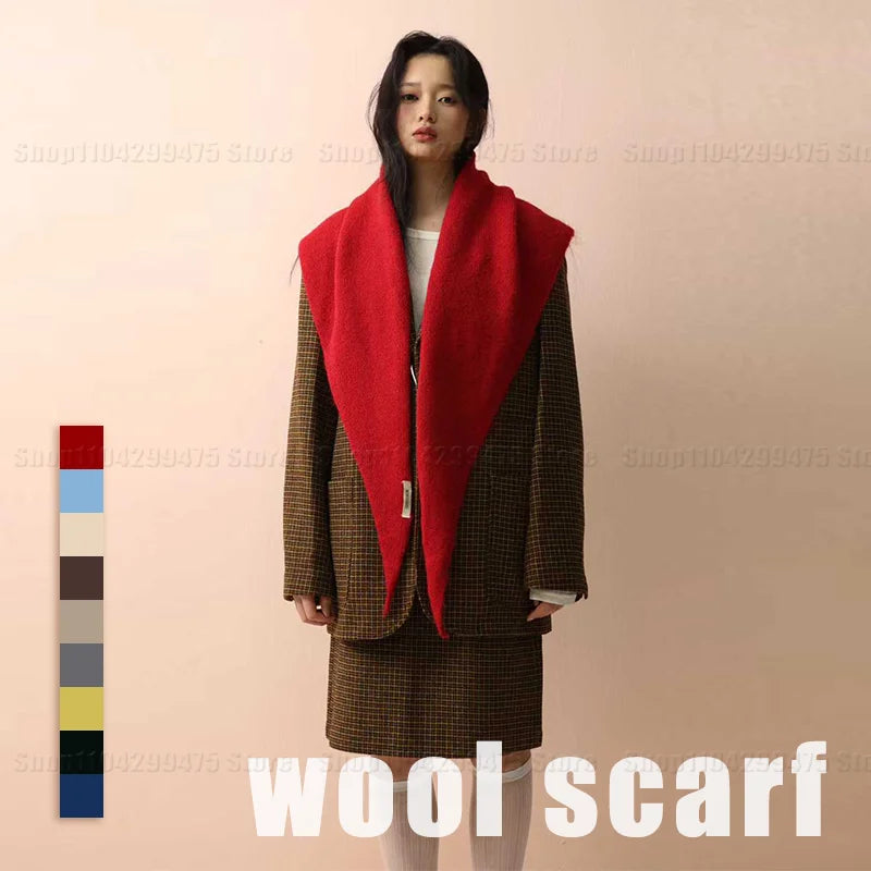 Big Size Wool Korean Style Knitted Triangular Scarf Women Winter Warm Headscarf Shawl Sold Color Neckerchief Kerchief Hijab