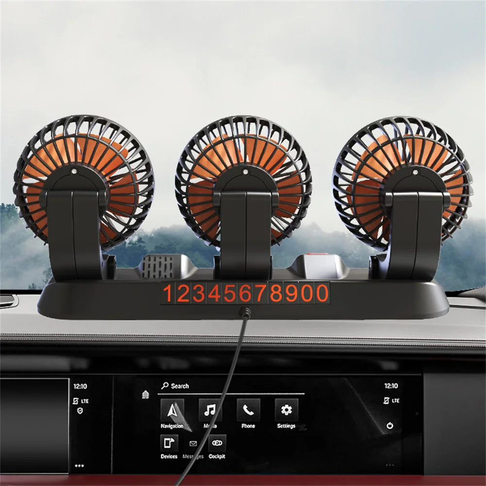 12v Automotive fan Car Fan 24v 360° Adjustable 3 Head Air Fan Low Noise Multifunctional Temporary Parking Card Auto Vehicles fan