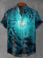 Summer Men's Short Sleeve Shirt Wave Vintage 3D Printed Casual Fashion Linen 100% Men's Beach Holiday Short Sleeve Shirt