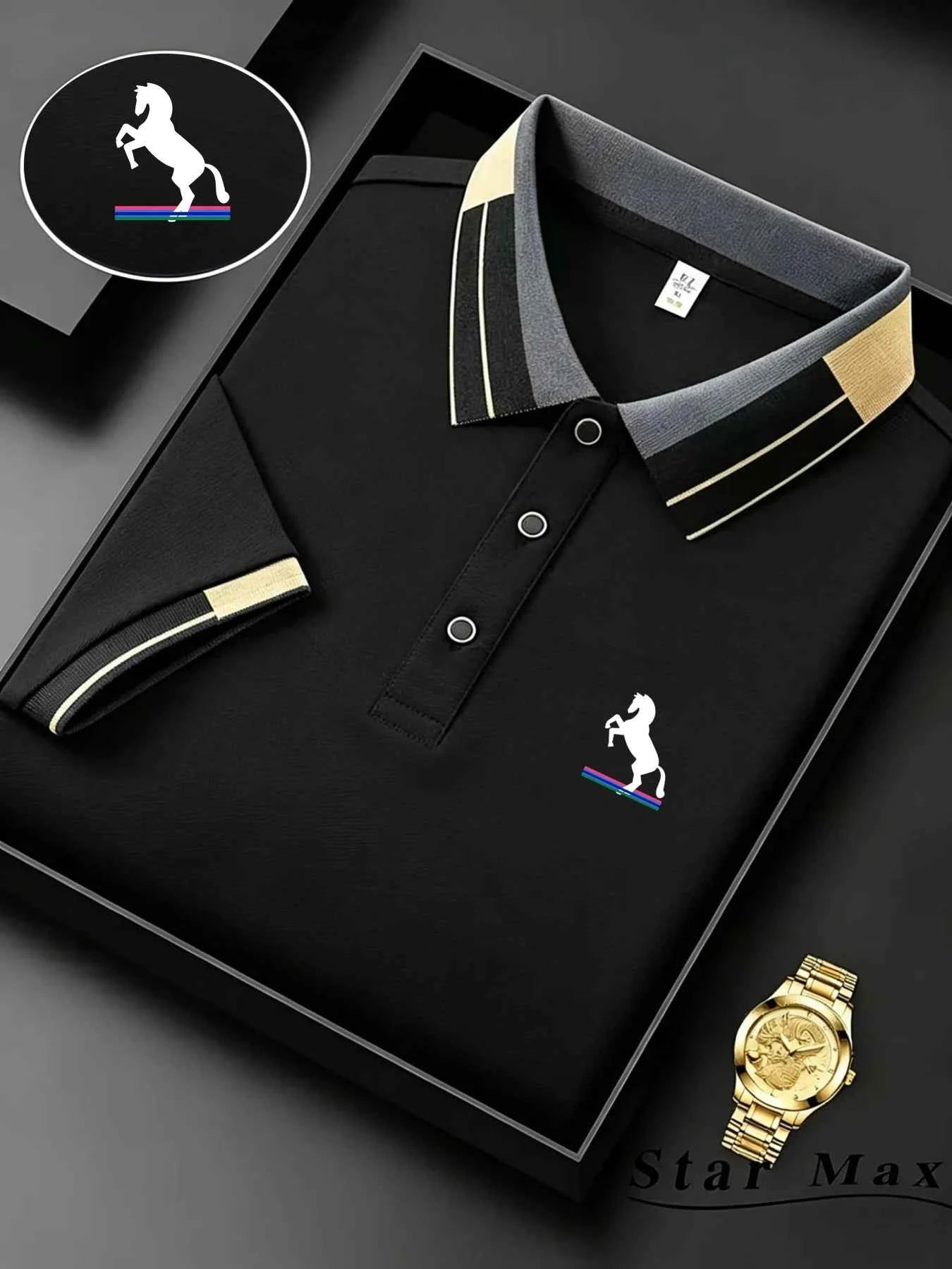 Men's Luxury Short Sleeve Polo Shirt with Horse Embroidery Milan Style Summer Casual T Shirt Men Business Brand Clothing