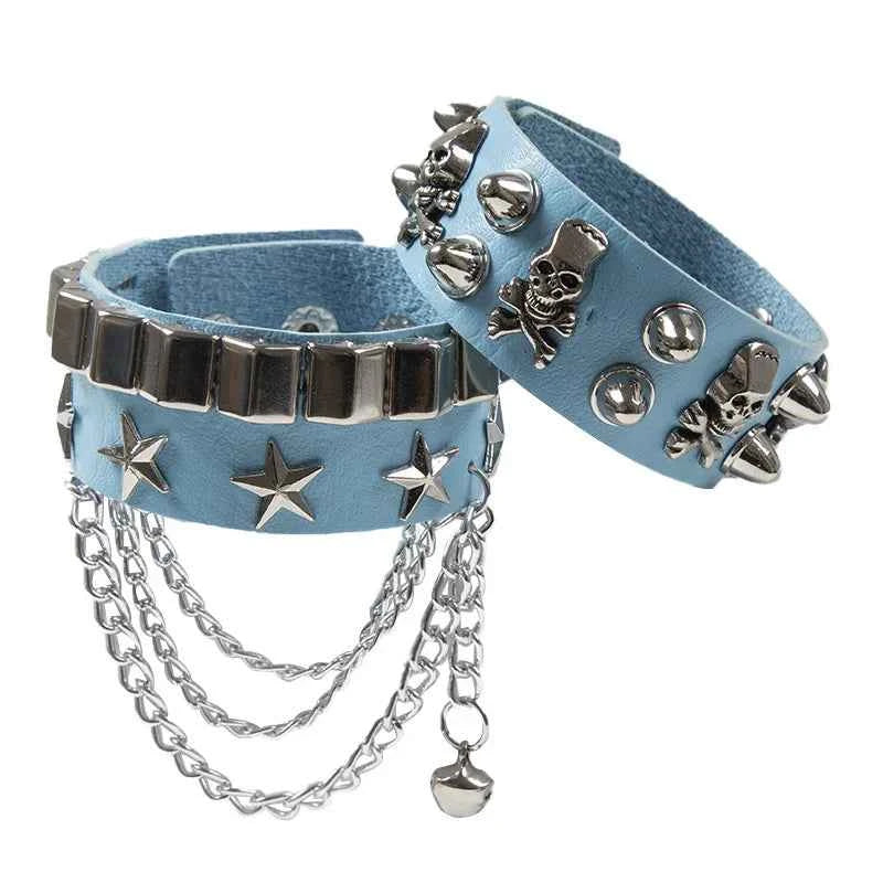 2024 New PU Leather Bracelet Punk Bracelet Adjustable Skull Goth Cuff Bracelet Gothic Rivet Buckle Wristband for Men Women