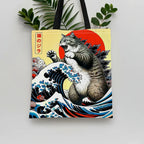 Catzilla Japanese Art Tote Bag Reusable Shoulder Shopping Beach Bag For Women, Durable Casual Carryall