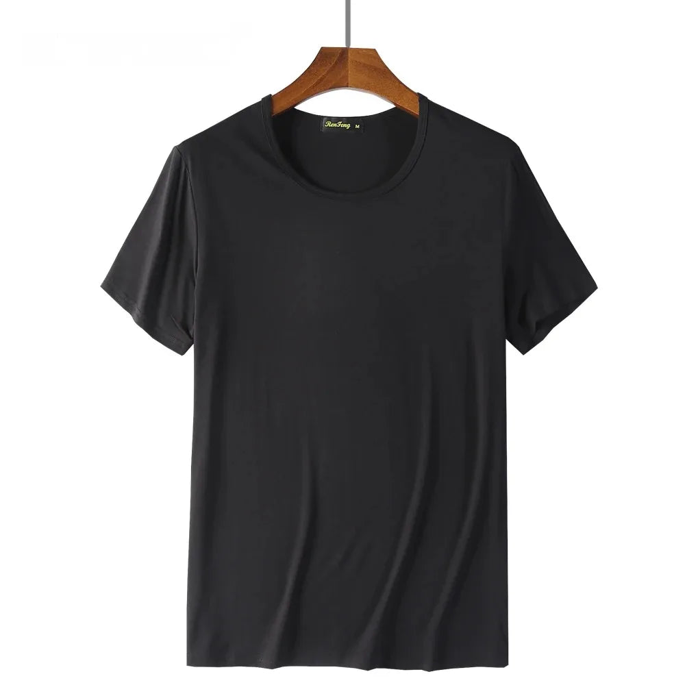 2 Packs Bamboo Fiber Round Neck T-shirts Short Sleeve Classic Tees Sweat-absorbent Gym Man Undershirt Solid Color Tee Black New