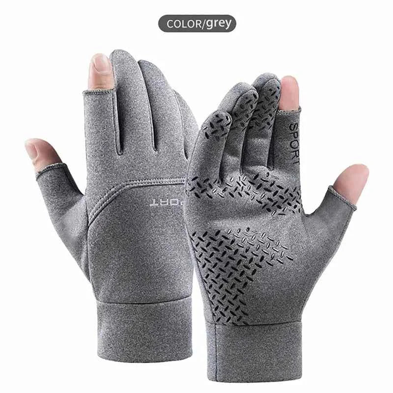 Winter Waterproof Fishing Men's Gloves Women's Cycling Warm Anti Slip Outdoor Sports Exposed Two Finger Touch Screen Gloves