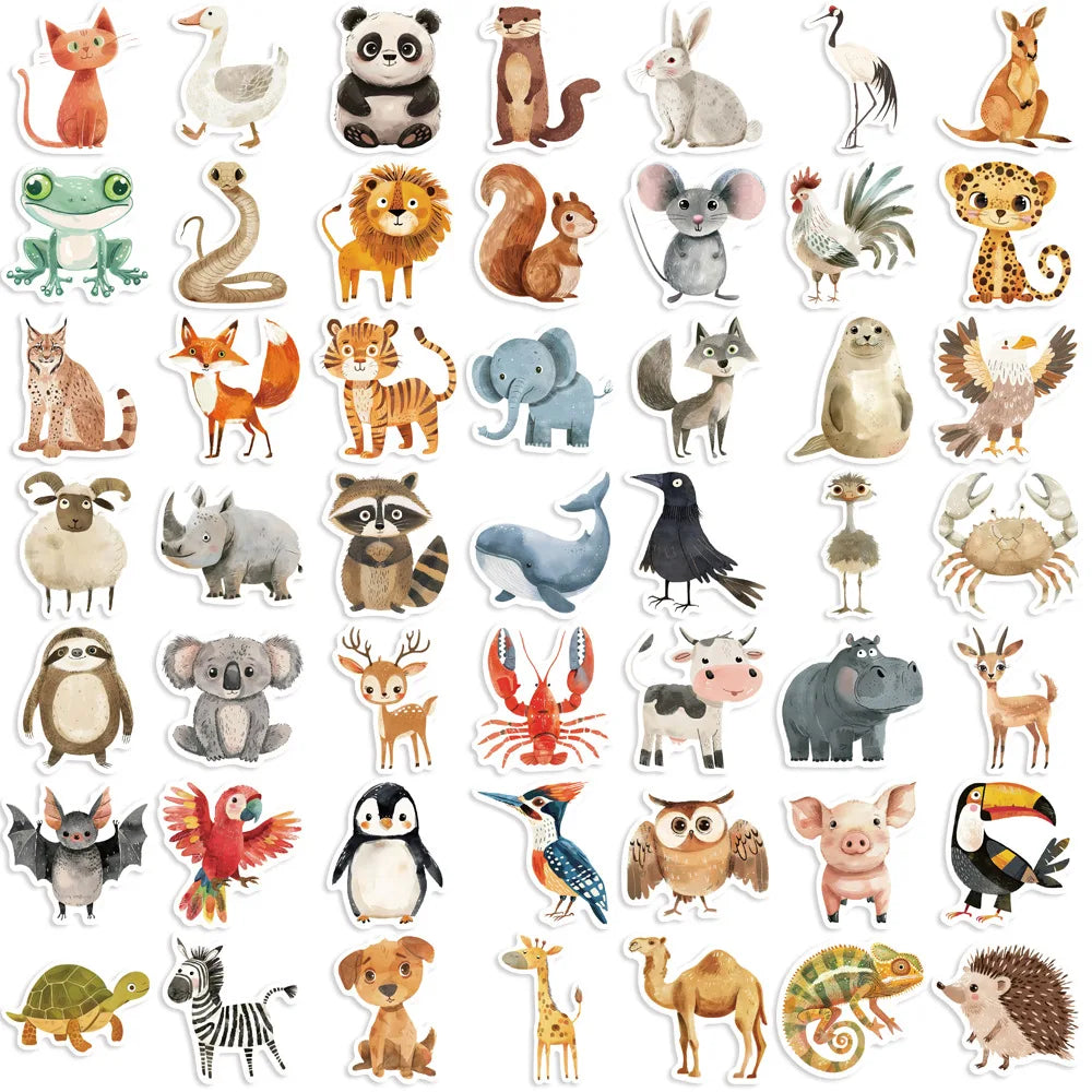 50pcs Cute Book Paintings Animals Stickers Aesthetic Decal Water Bottles Helmet Luggage Skateboard Cute Graffiti Sticker