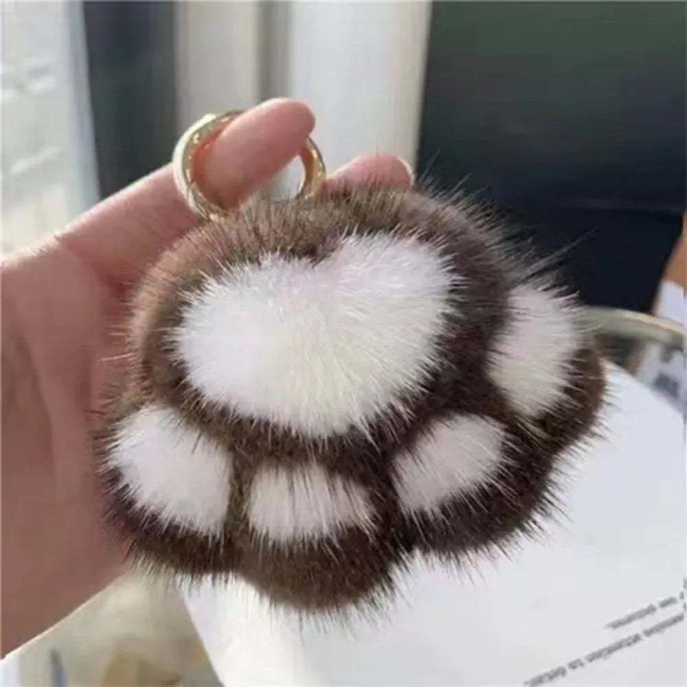 Cat Paw Pendant Keychain Couple Keychain Fluffy Faux Fur Keychain Charm Cute Soft Plush Toy Key Ring Backpack Car Key Pendant