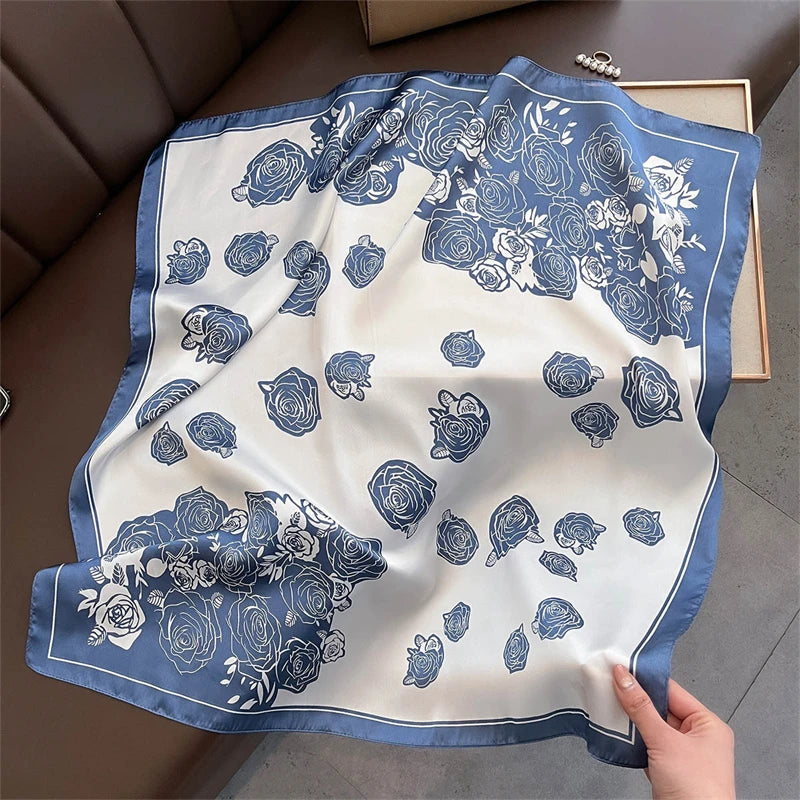 2025 Silk Shawl Print Headscarf Cat Hair Wrap Neckerchief Female Satin Square Scarf For Women Headband Foulard Hijab Bandana