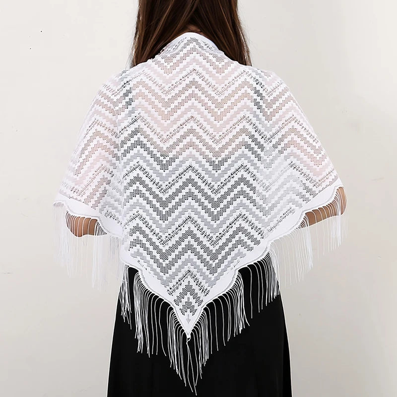 Fashion Lace Embrodiery  Tassel Triangle Scarf Women Headscarf Female Eid Summer Shawls Scarves Long Veil Floral Scarf Turban