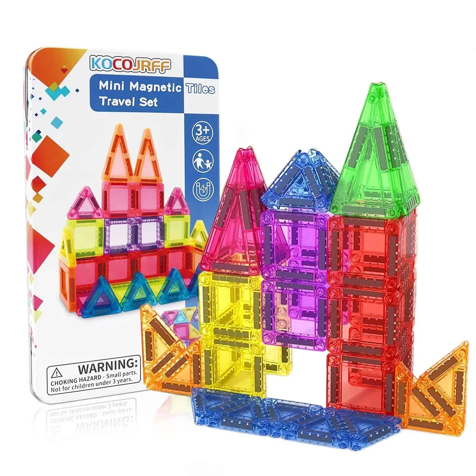 Mini Magnetic Tiles Travel Building Set with Metal Storage Box