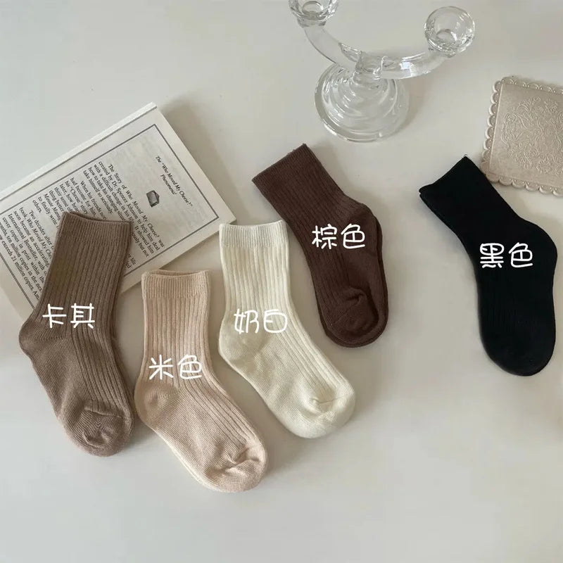 5 Pairs Kids Boys Socks Tennis Series Children Sport School Students Socks Spring Autumn Soft Cotton Toddler Mid Tube Sock