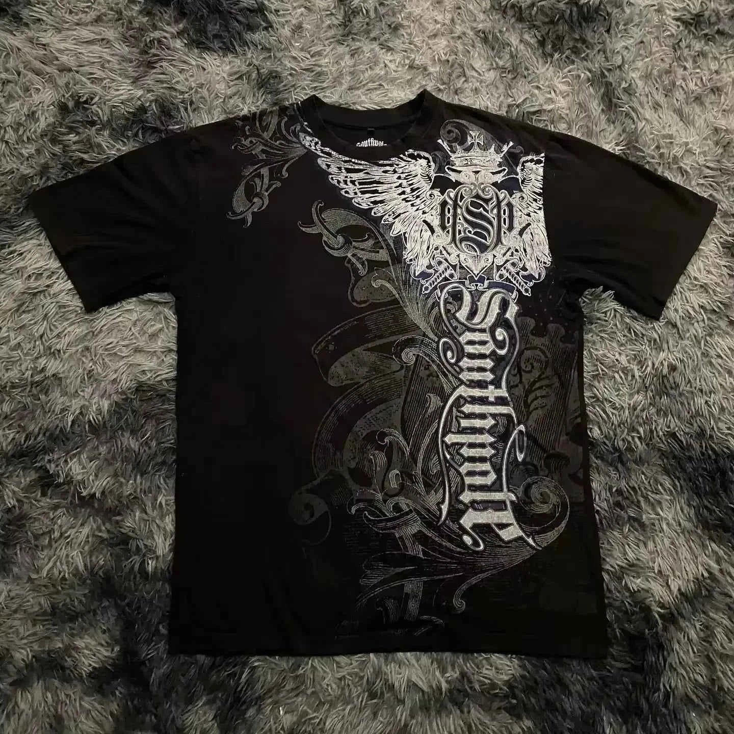 2000s affliction Graphic T-Shirt Mens Large Grunge Wings New Fashion Style Couple Tops Pure Cotton Shirt