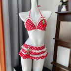 Japanese Style Kawaii Girls Swimsuit Sweet Printed Halter Bikini Swimsuit Women Ruffle Bikini Set Bather Bathing Suit Swim
