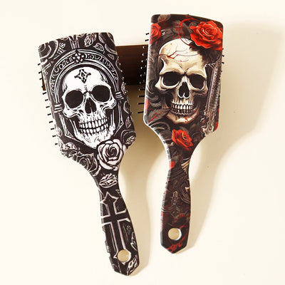 1 Piece Skeleton and Flower Patterned Air Cushion Comb - Massage Exfoliating Comb, ABS Plastic Handle, Special for Real Hair Wig