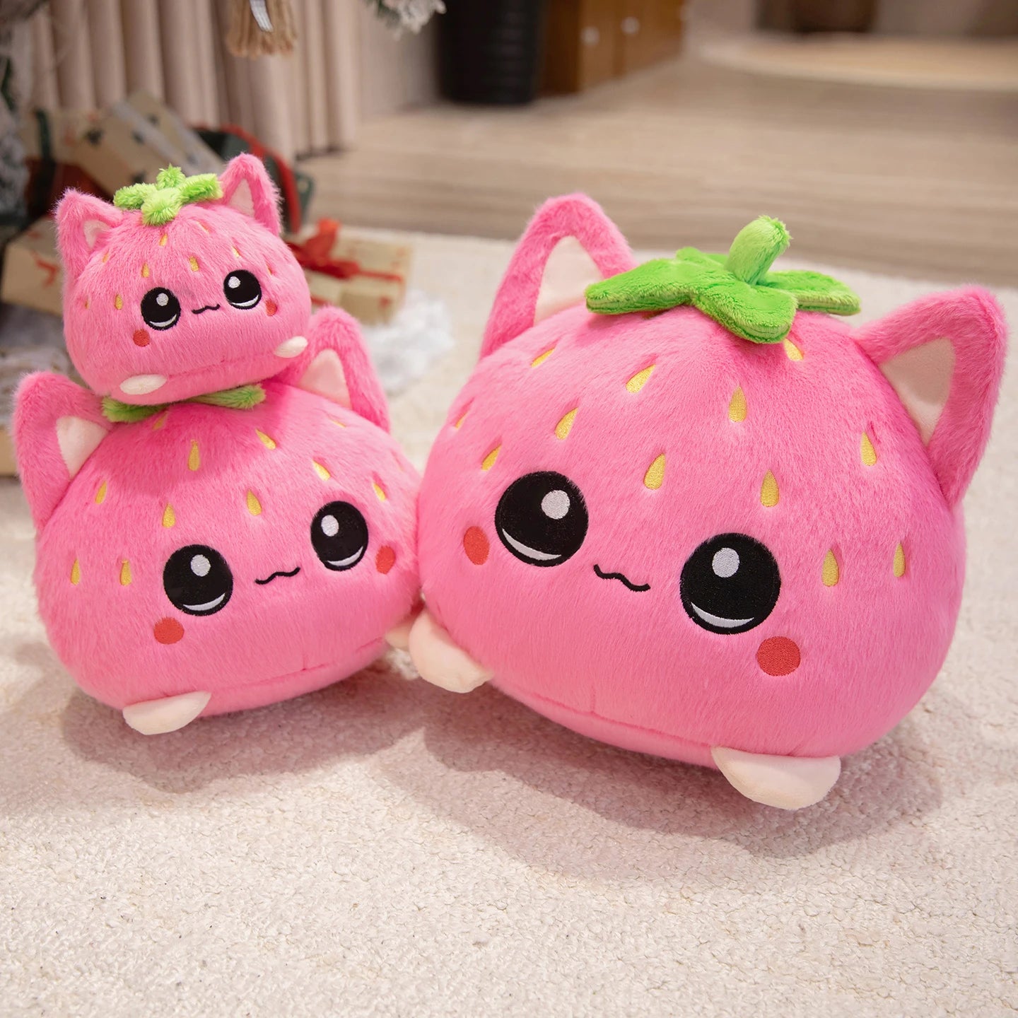 Cute Plush Stuffed Toy Strawberry Cat Pillow Doll Children's Birthday Gift Home Decoration Animal Christmas Gift