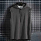 Men's lace up hooded sleeveless vest, men's summer loose solid color hip-hop T-shirt top, sports vest