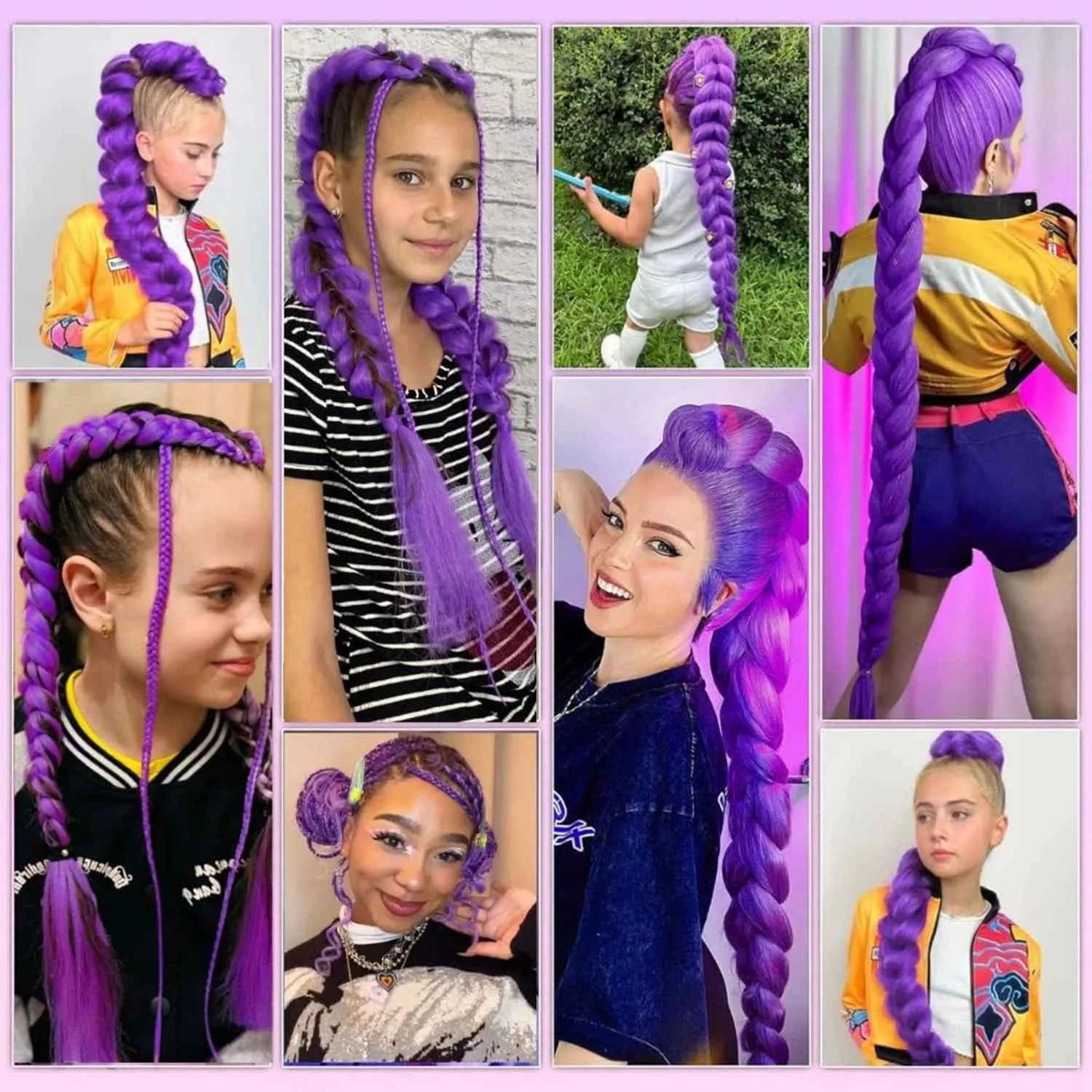 Synthetic 24inch Long Purple Braiding Hair Extensions for Braids Ru mi Braiding Hair for Stage Party Cosplay,Multi-colored Braid