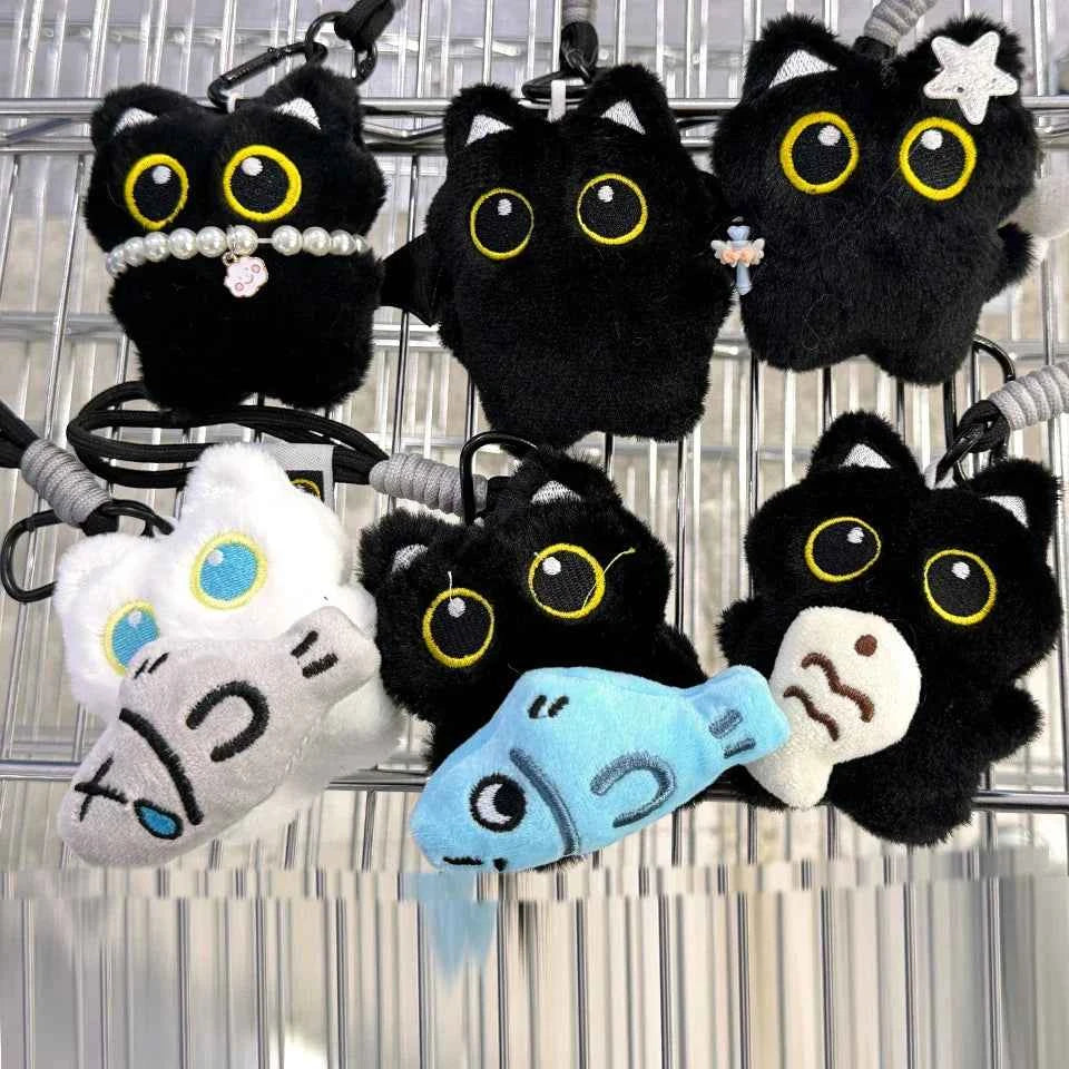 Cute Black Cat Plush Keychain Kawaii Bag Charm