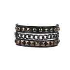 Punk Fashion Men Black Cuff Leather Bracelet Wristband Metal Rivets Stud Charm 80s Wrap Bangle for Women Rock Gothic Jewelry