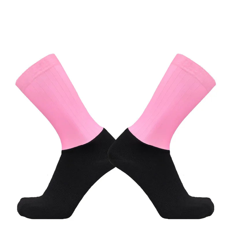 Aero Cycling Summer Anti Socks Whiteline Slip Silicone Socks Men Bicycle Sport Running Bike Socks Calcetines Ciclismo