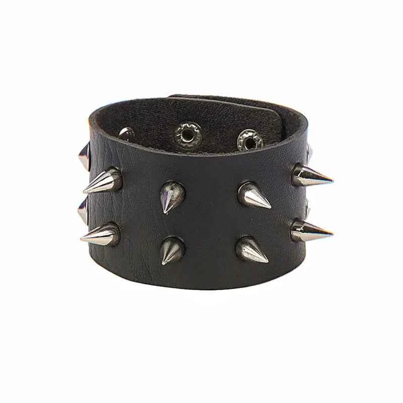 Punk Fashion Men Black Cuff Leather Bracelet Wristband Metal Rivets Stud Charm 80s Wrap Bangle for Women Rock Gothic Jewelry