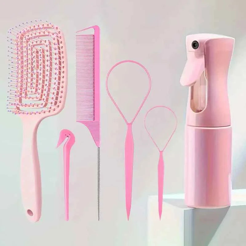 5/6 Pcs Comb Set Detangling Hair Brush Curly Hair Curved Rat Tail Comb Set Edge Hair Brush Curly Hair Brush Hair Salon Tools