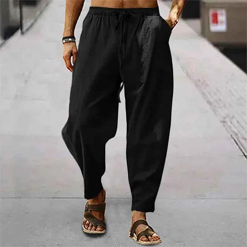 Men's Lightweight Long Pants Summer Solid Color Breathable Loose Trousers Male Elastic Waist Casual Pants Harajuku Trousers