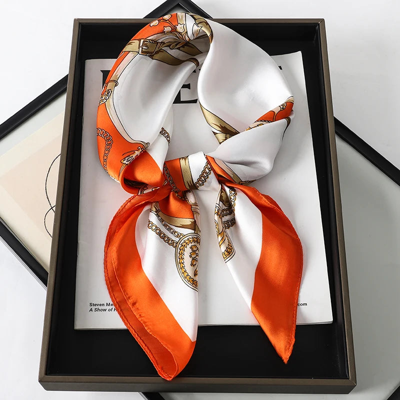 60Colors Luxury Scarf Women 70*70Cm Silk Feel Square Hair Wrapping Foulard Satin Shawl Big Size Head Bandana Hijab Handkerchief