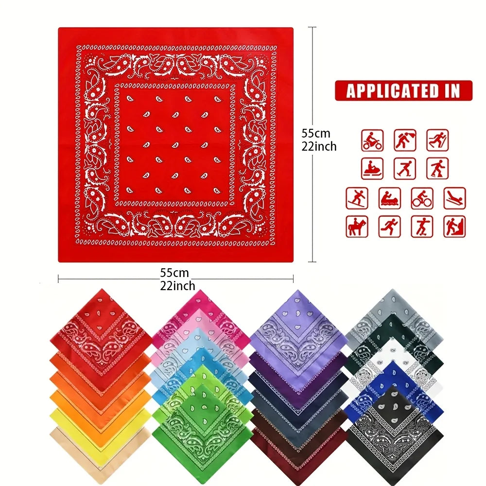 12pcs (unisex) polyester paisley batik bandana, all polyester hip hop street dance outdoor cycling scarf