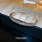 Luxury Shiny Cubic Zirconia Embellished Gold Silver Plated Fashion Bangle Bracelets for Women Party Wedding Daily Wear Jewelry