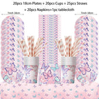 Butterfly Fairy Birthday Party Tableware Set – Pink Disposable Plates, Cups, Napkins & Tablecloth | Girls Party Decorations & Supplies