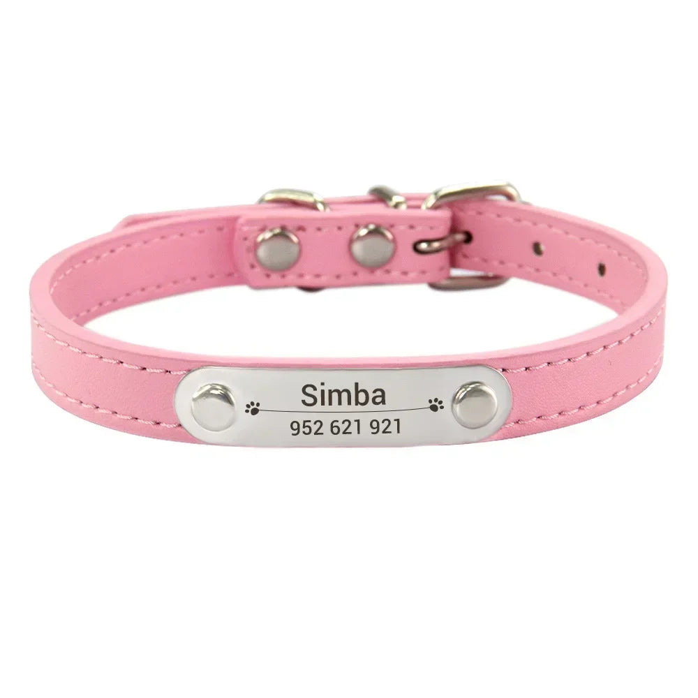 Personalized Dog Collar with Name Engraving – Anti-Lost PU Leather Collar for Dogs and Cats