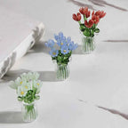 Glass Flower Decor Handcrafted Floral Sculpture Hand-blown Glass Flower Bouquet with Vase Mini Floral Decoration for Home Room