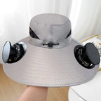 Outdoor Summer Sun Hat With 2 Fan Large Brim Windproof Strap Solar Or USB Charging Anti UV Sun Fishing Cap