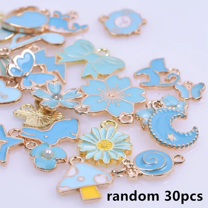 30/60/100pcs Random Mix Enamel/Drip Oil Charms For Jewelry Making Bulk Trinkets Charm Flower Heart Animal Bag Charm DIY Pendant