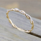 Huitan Simple Stylish Women Thin Rings Fancy Twist Band Shiny Crystal Cubic Zircon Daily Wear Versatile Jewelry Minimalist Gift