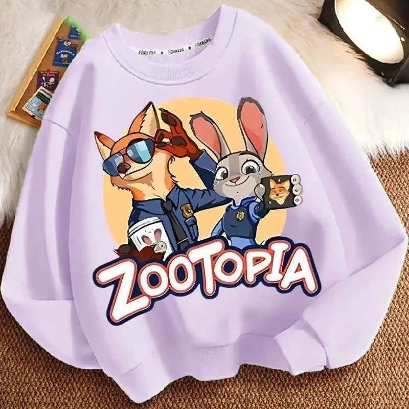 Spring Kid Boy Clothes Children Girls Disney Zootopia 2 Judy Hopps Nick Wilde Print Sweatshirt Top Baby Cartoon Pullover