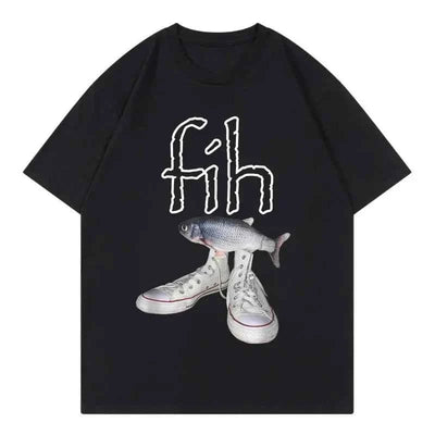 New Style Fih Shoes Graphic T Shirts Funny Misspelled Fish Meme T-shirtsWomen Casual Fashion Short Sleeve T-shirt