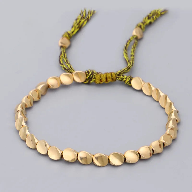 Handmade Tibetan Copper Bead Bracelet Buddhist Braided Cotton Luck Rope Bracelet Good Luck Success Amulet Women Men Vintage