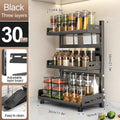 3 Tier Spice Storage Rack for Countertop Adjustable Spice Organization for Cabinet Kitchen Organizer Metal Shelf Black