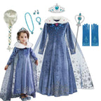 Girls Elsa Snow Queen Princess Costume Dress – Winter Cosplay Outfit