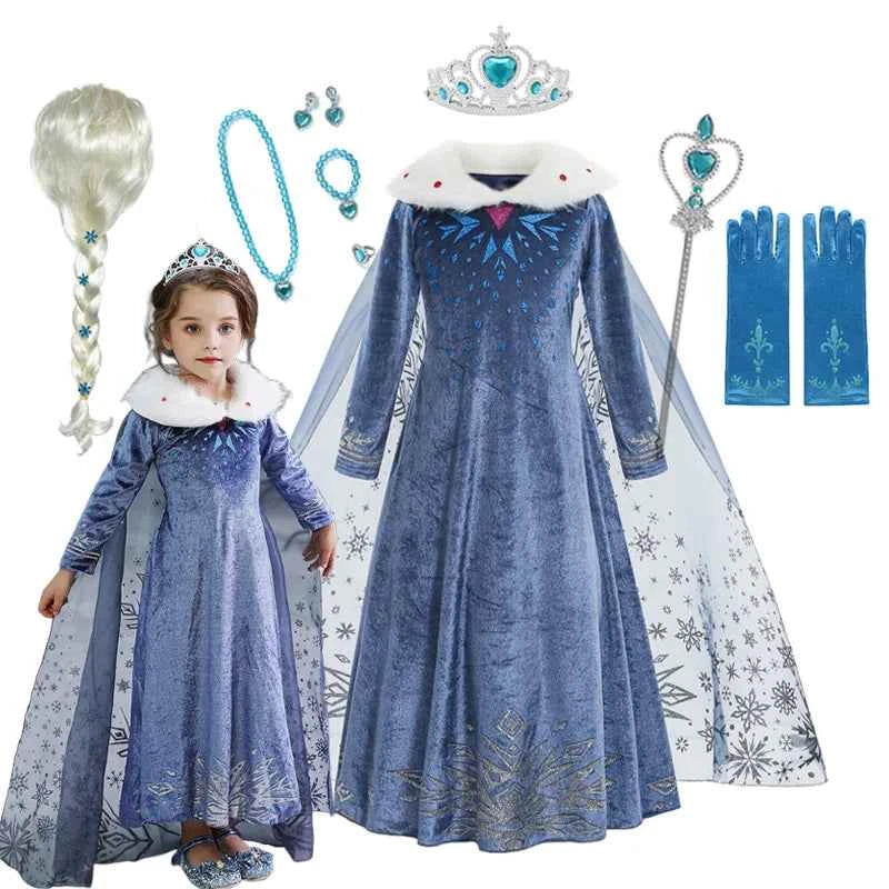 Girls Elsa Snow Queen Princess Costume Dress – Winter Cosplay Outfit