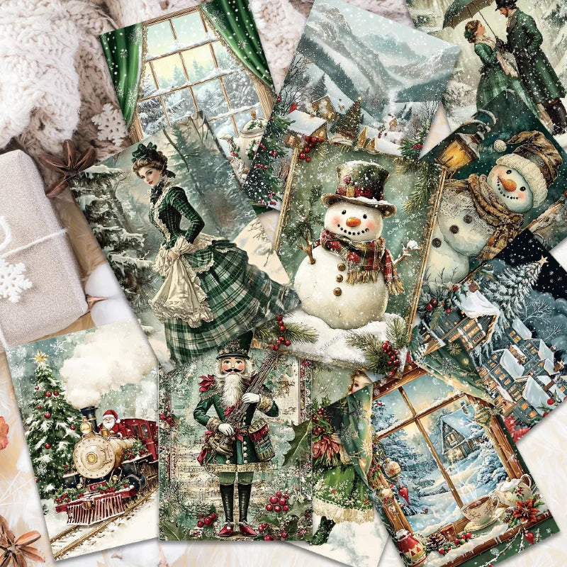 32pcs, green retro nostalgic Christmas postcards, birthday/anniversary gifts, collectible, giftable, and mailable