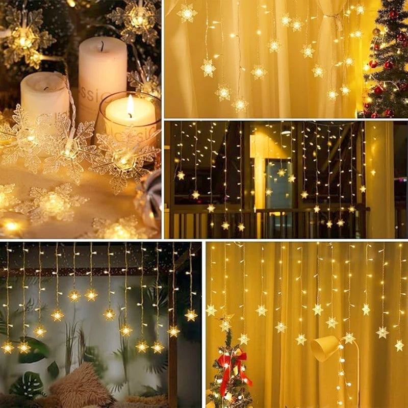 New Year LED Snowflake Curtain String Lights Indoor Halloween Light Wedding Home Party Xmas Lamps Eave Christmas Decoration
