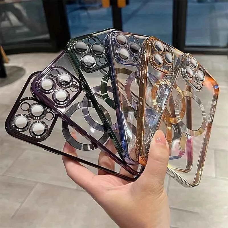 Luxury Magnetic Plating Clear Case For Magsafe Wireless Charging iPhone 11 12 13 14 15 16 17 Pro Max Air Plus Shockproof Cover