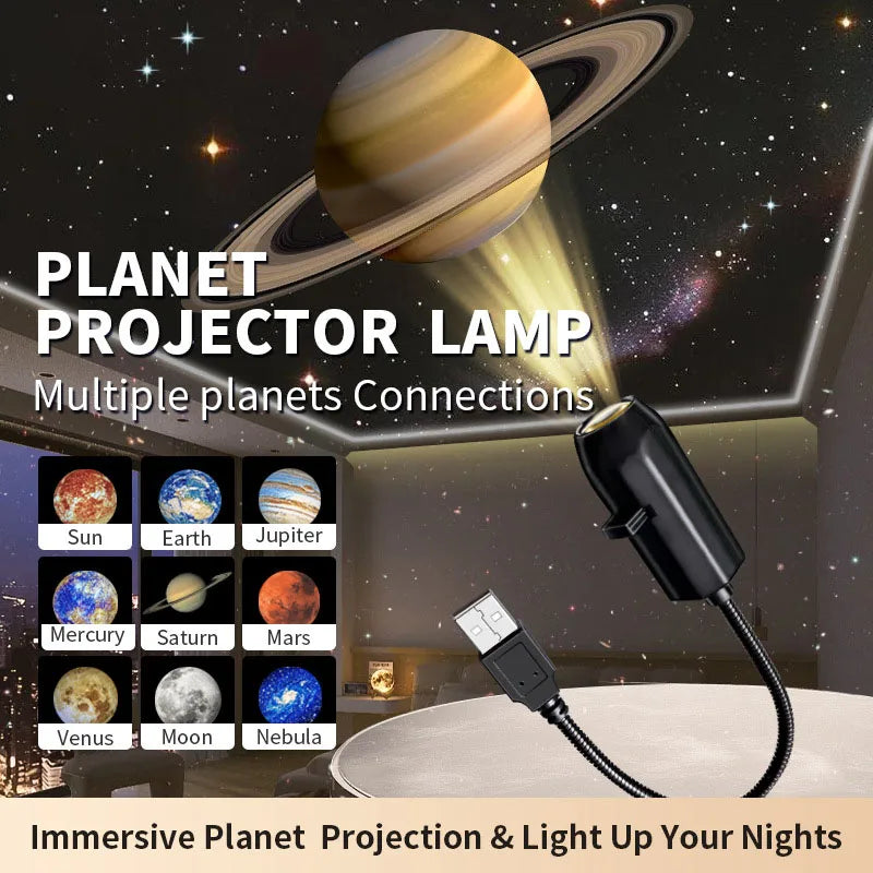 5V Projection Lights Planet Moon Lamp USB Night Light Halloween Christmas Ambiance Skull Ghost Switchable Pattern Projection