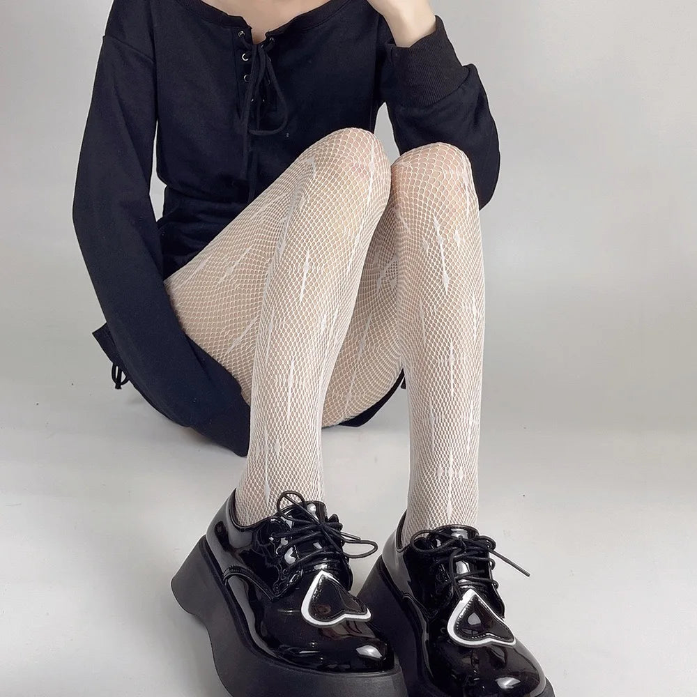 Japanese Lolita Retro Floral Rattan White Stocking Hot Tights Classic Lolita Hollowed Out Lace Mesh Stockings Bottomed Pantyhose
