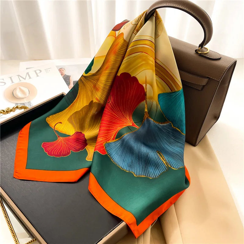 Elegant Nordic Style All Seasons Scarf Faux Silk Large Square Shawl Simple Chic Decorative Wrap For Teens