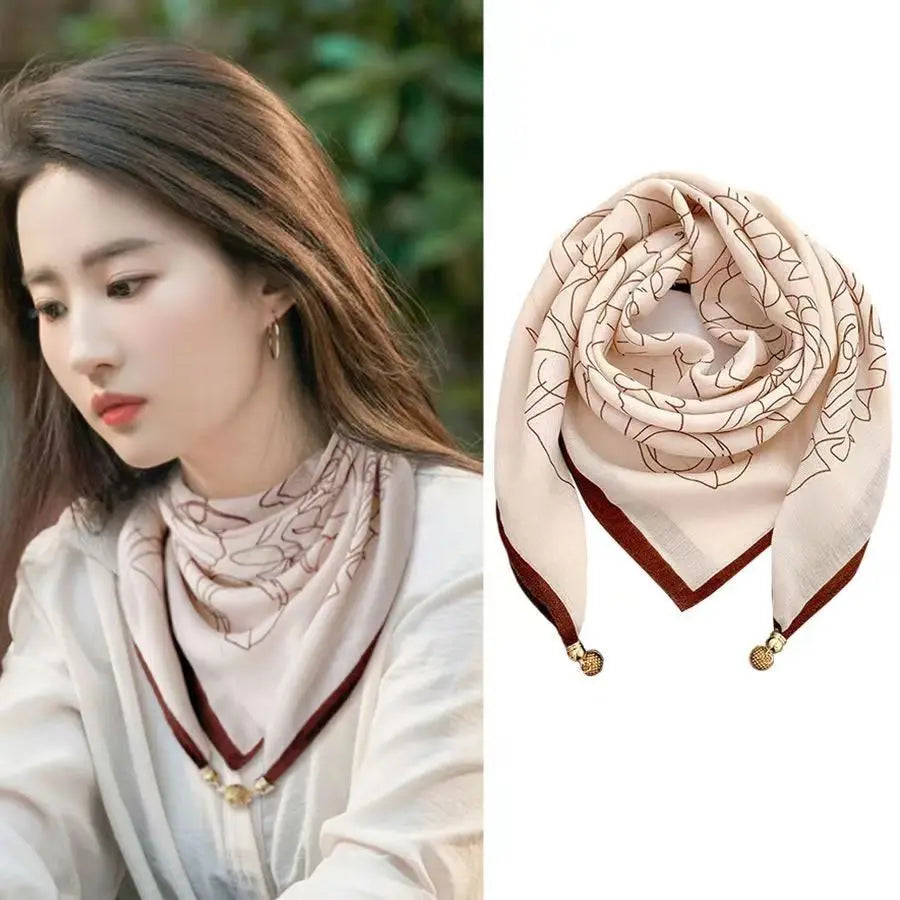 Luxury Magnetic Buckle Silk Scarf Women Print Square Scarf For Autumn Winter Warmth And Cold Resistance Fashionabl Scarves