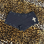 Cross Print Shorts Casual Fashion Color Black Y2K Sexy Slim Versatile Low Waist Solid Color European and American Beauty Short