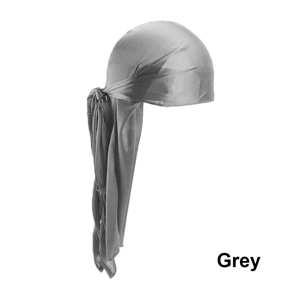 Unisex Adult Satin Long Tail Doo Rag Durag Bandanas Cap Pirate Hat Turban Men Hip Hop Headband Biker Headwrap Women Headwear